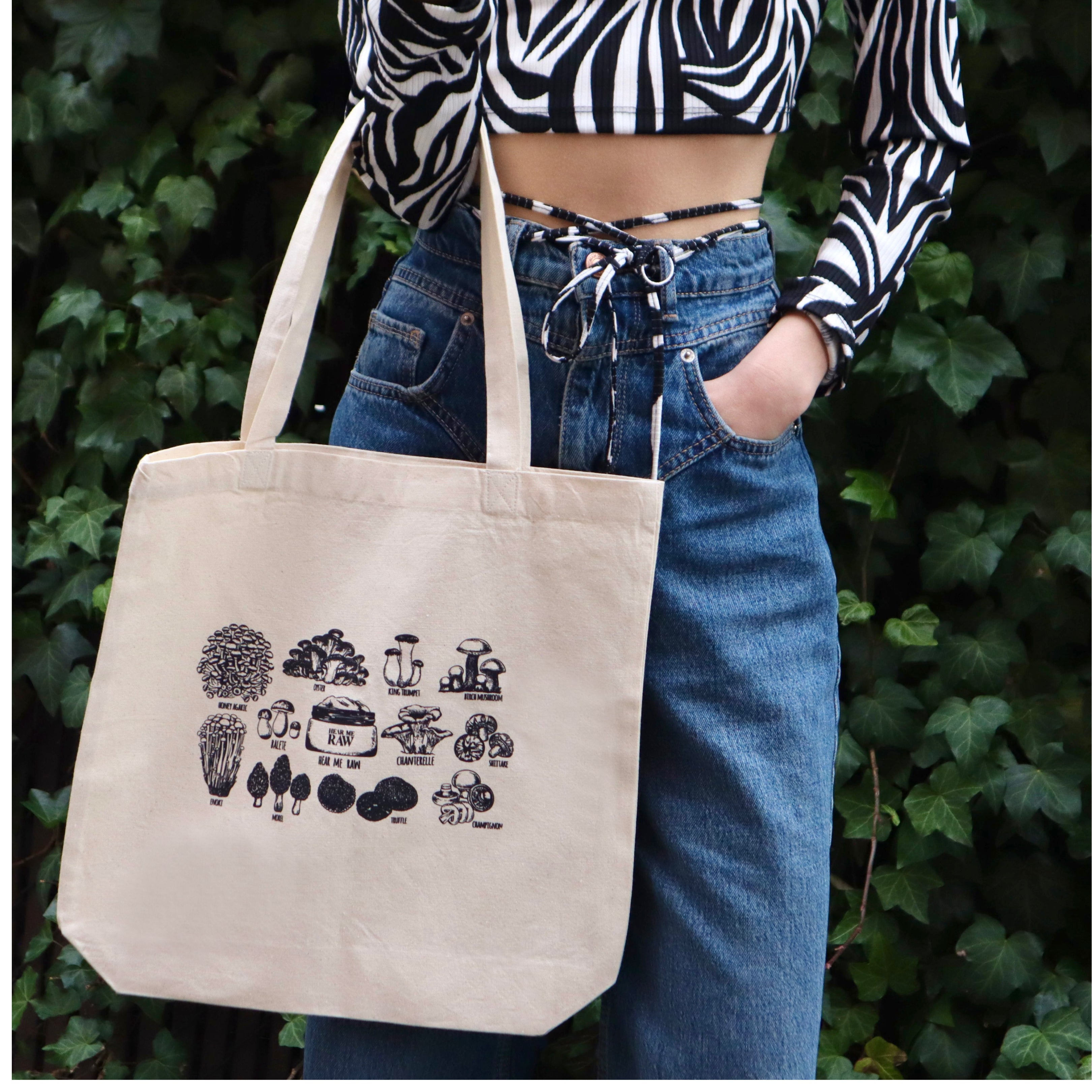 Hear Me Raw Good Clean Fungi Mushroom Design Tote Bag
