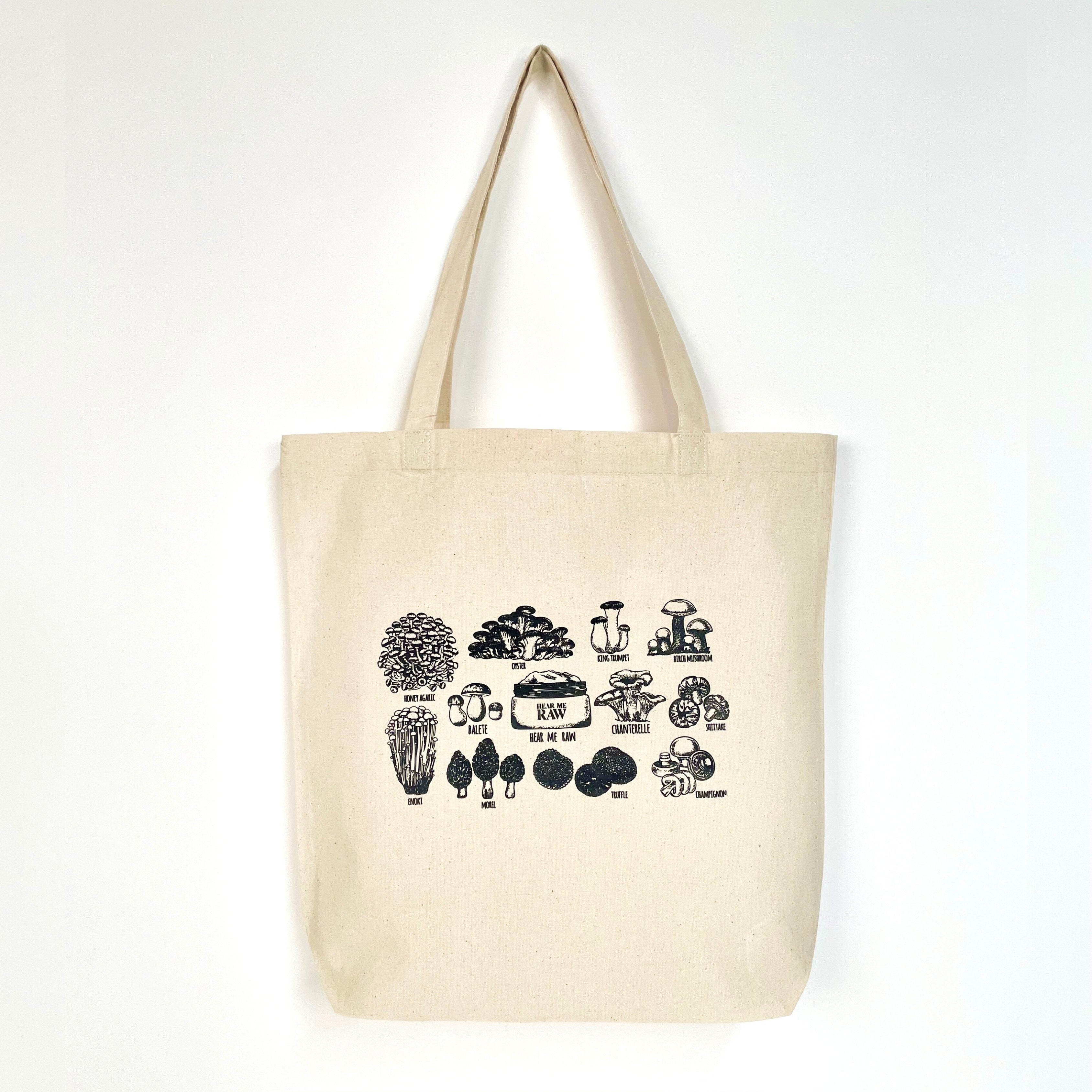 GOOD CLEAN FUNGI mushroom design tote bag HEAR ME RAW