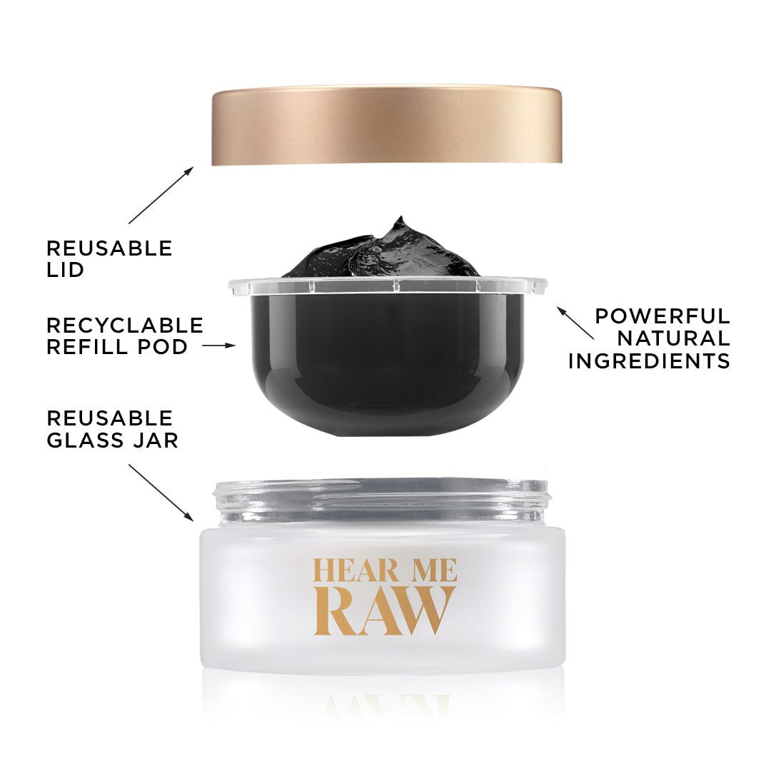 The refillable packaging system in HEAR ME RAW The Detoxifier